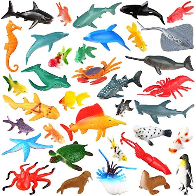 36 PACK] OCEAN SEA ANIMALS BATH TOYS FOR PARTY FAVOR SUPPLIES - 2-4 INCH RUBBER OCEAN CREATURES FIGURES WITH MARINE OCTOPUS SHARK FISH SEA LIFE FOR CHILD EDUCATION, PARTY BAG FILLER, BIRTHDAY GIFT - Image 1